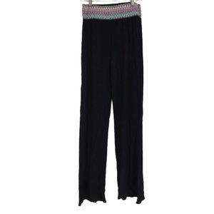 Gauzy Beach Pants Black Embroidered Waist L